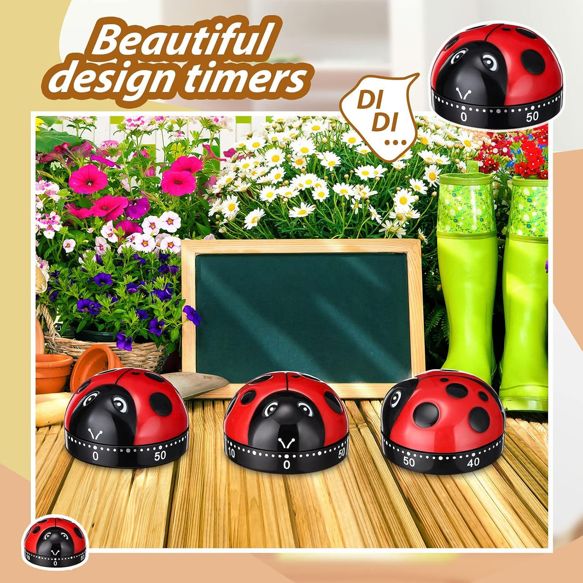 Kanayu 4 Pcs Ladybug Kitchen Timer for Kid Mechanical Egg Timer for Cooking