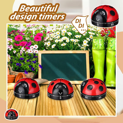 Kanayu 4 Pcs Ladybug Kitchen Timer for Kid Mechanical Egg Timer for Cooking