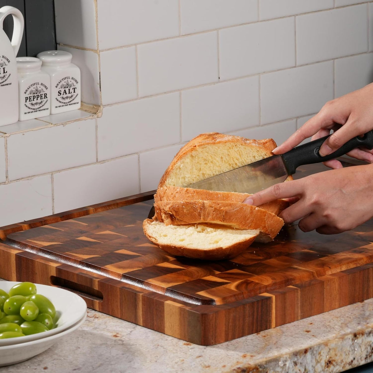 Solid Acacia Wood 20"x15" Large Cutting Board Butcher Block