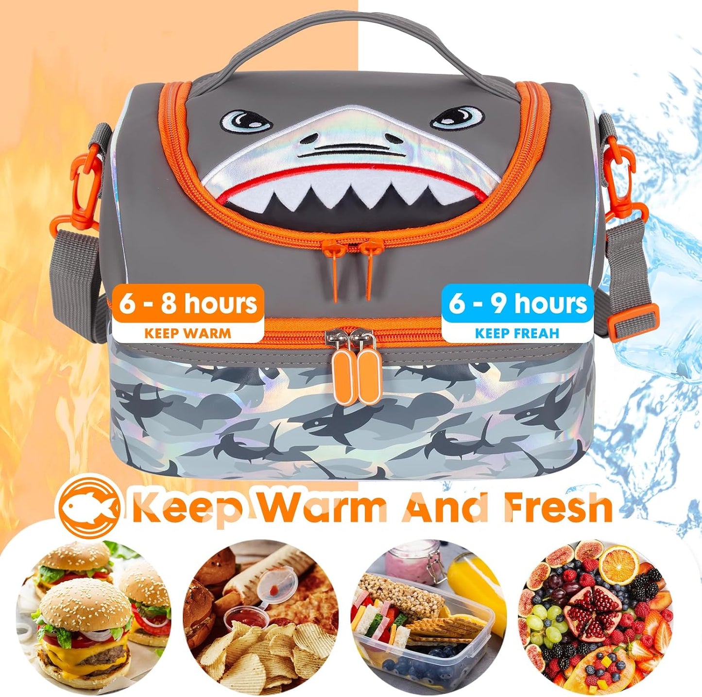 Kids Double Decker Cooler Insulated Lunch Bag, Back to School Large Meal Tote for Boys, Girls, Men, Women, with Adjustable Strap, Soccer