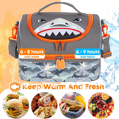 Kids Double Decker Cooler Insulated Lunch Bag, Back to School Large Meal Tote for Boys, Girls, Men, Women, with Adjustable Strap, Soccer