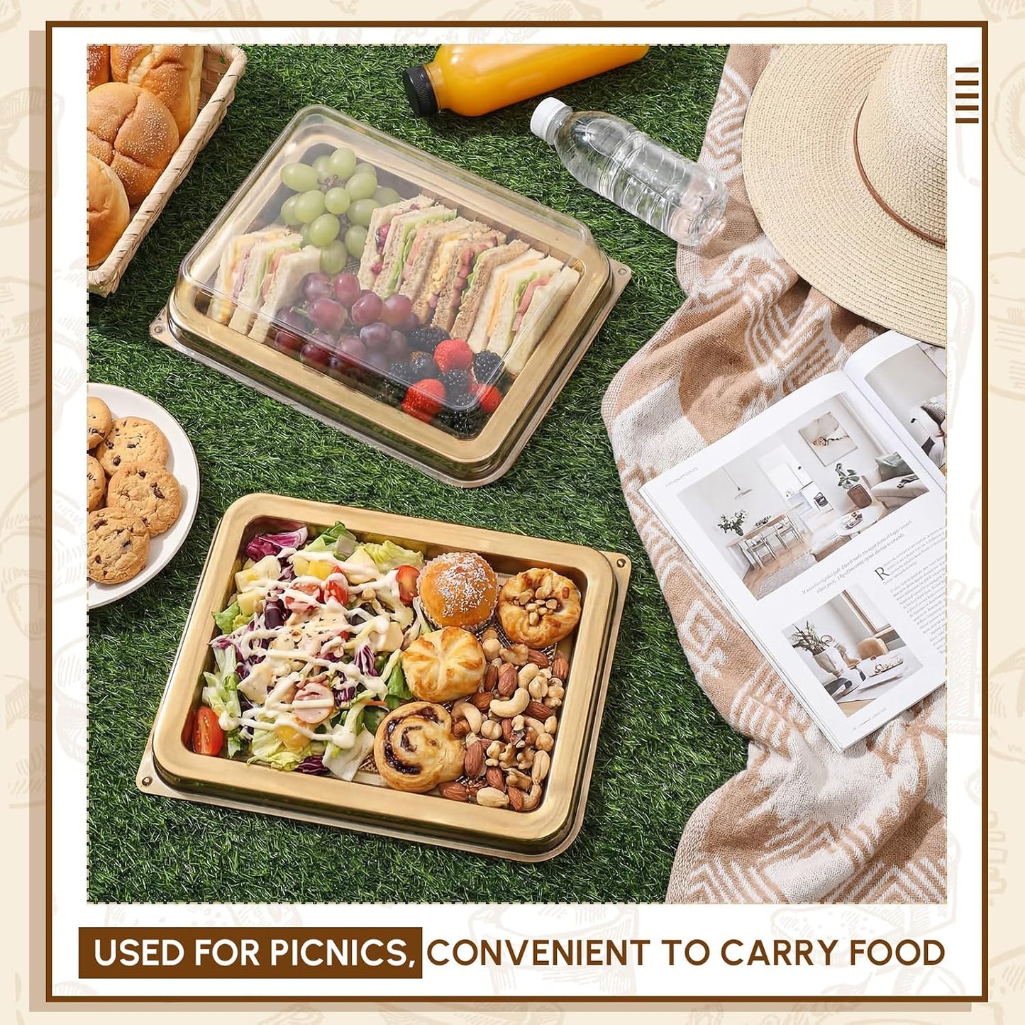 Tessco 12 Pcs Plastic Serving Trays with Lids Disposable Catering Trays 12.4 x 9.45 x 2.76 Inch Reusable Plastic Party Platters Charcuterie Board Box with Lids for Cookie Sandwich Christmas(Black)