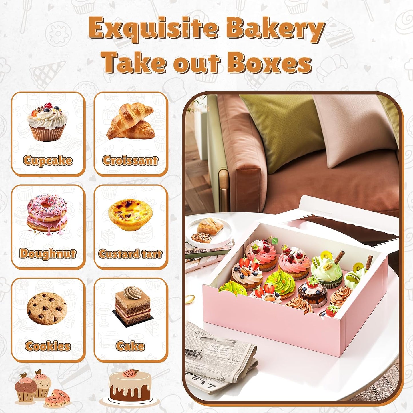 RYDDOY 4 Pack Cupcake Boxes, Hold 12 Standard Cupcakes, Cupcake Containers with Window and Inserts, High Grade Cupcake Holder, for Birthday Holiday Party, Supplies for Cupcakes, Desserts and More