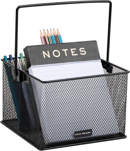 Mind Reader Utensil Holder, Silverware and Napkin Caddy, Outdoor Utensil Organizer, Metal Mesh, 7"L x 7"W x 5"H, Set of 2, Black