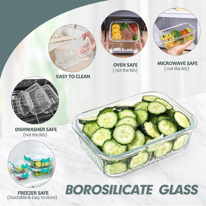 KOMUEE 10 Pack Glass Food Storage Containers, Meal Prep Containers with Lids, Airtight Glass Lunch Boxes, Freezer, Oven, and Microwave Safe, Pink
