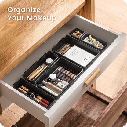 A-LuGei 【Military Grade】 Drawer Organizer,【𝟱𝗦𝗶𝘇𝗲】 Makeup organizer,【Holds 177 Items】 Bathroom Organizers and Storage,Organization and Storage,Desk Drawer Organizer for Vanity【Clear】