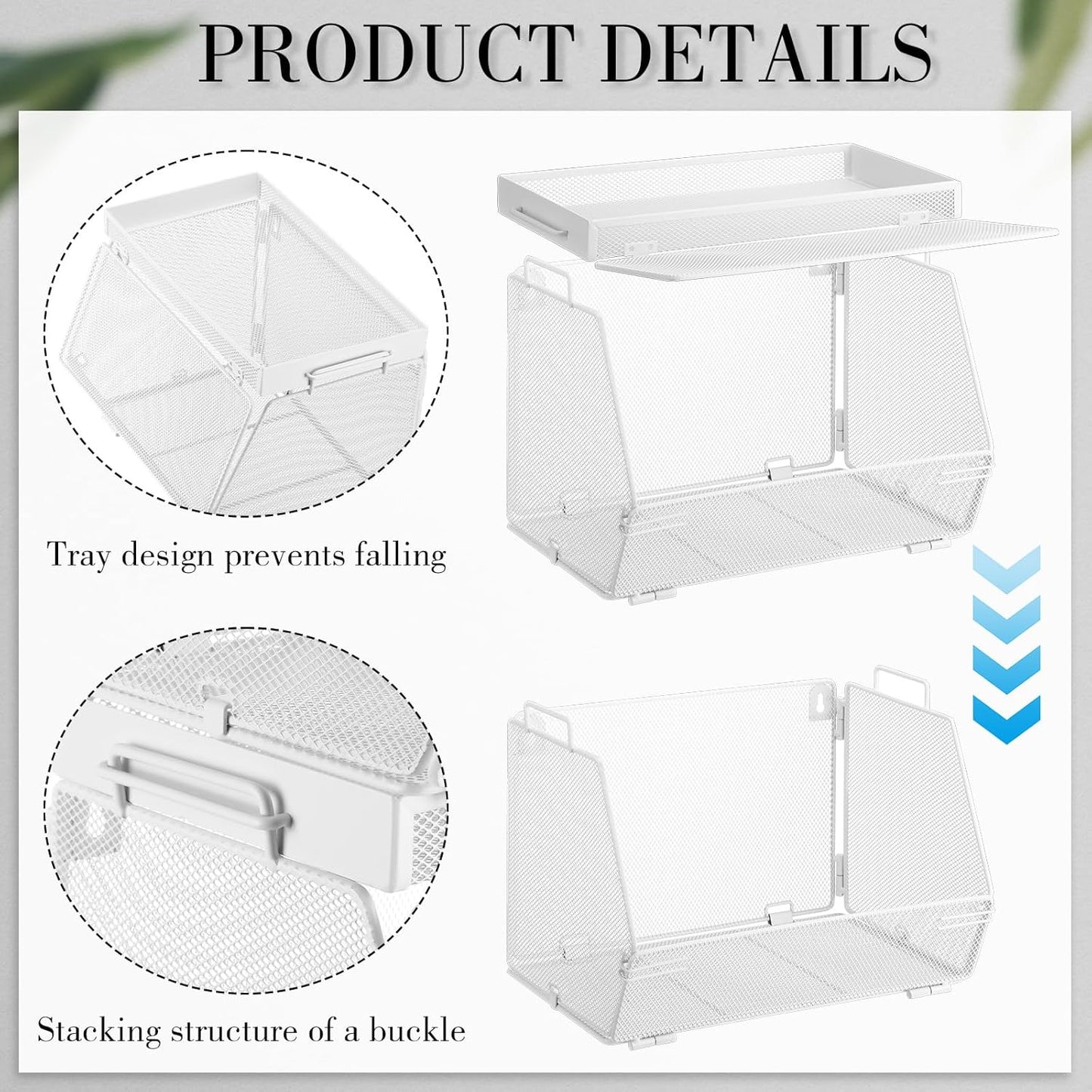 Teenyyou 2 Pcs Stackable Mesh Fruit Basket with Lid Wall Produce Vegetable Storage Basket Onion Potato Hanging Metal Wire Container for Kitchen Counter Pantry(Non-removable,Black,8.3" w & 13.8" l)
