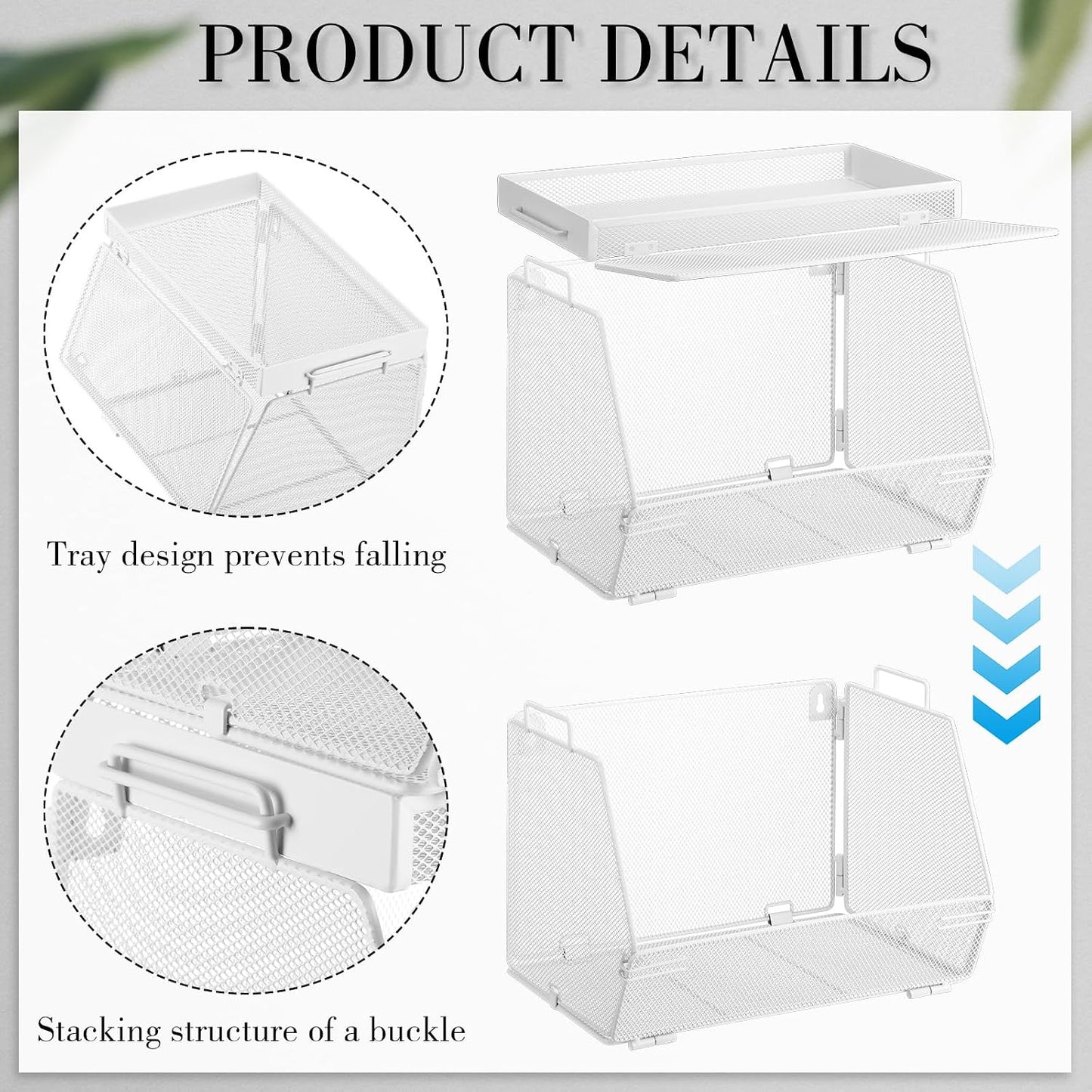 Teenyyou 2 Pcs Stackable Mesh Fruit Basket with Lid Wall Produce Vegetable Storage Basket Onion Potato Hanging Metal Wire Container for Kitchen Counter Pantry(Non-removable,Black,8.3" w & 13.8" l)