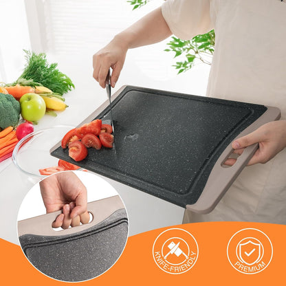 Extra Large Cutting Boards, Plastic Cutting Boards for Kitchen (Set of 3) Cutting Board Set Dishwasher Chopping Board with Juice Grooves Easy-Grip Handles, Dark Grey, Empune