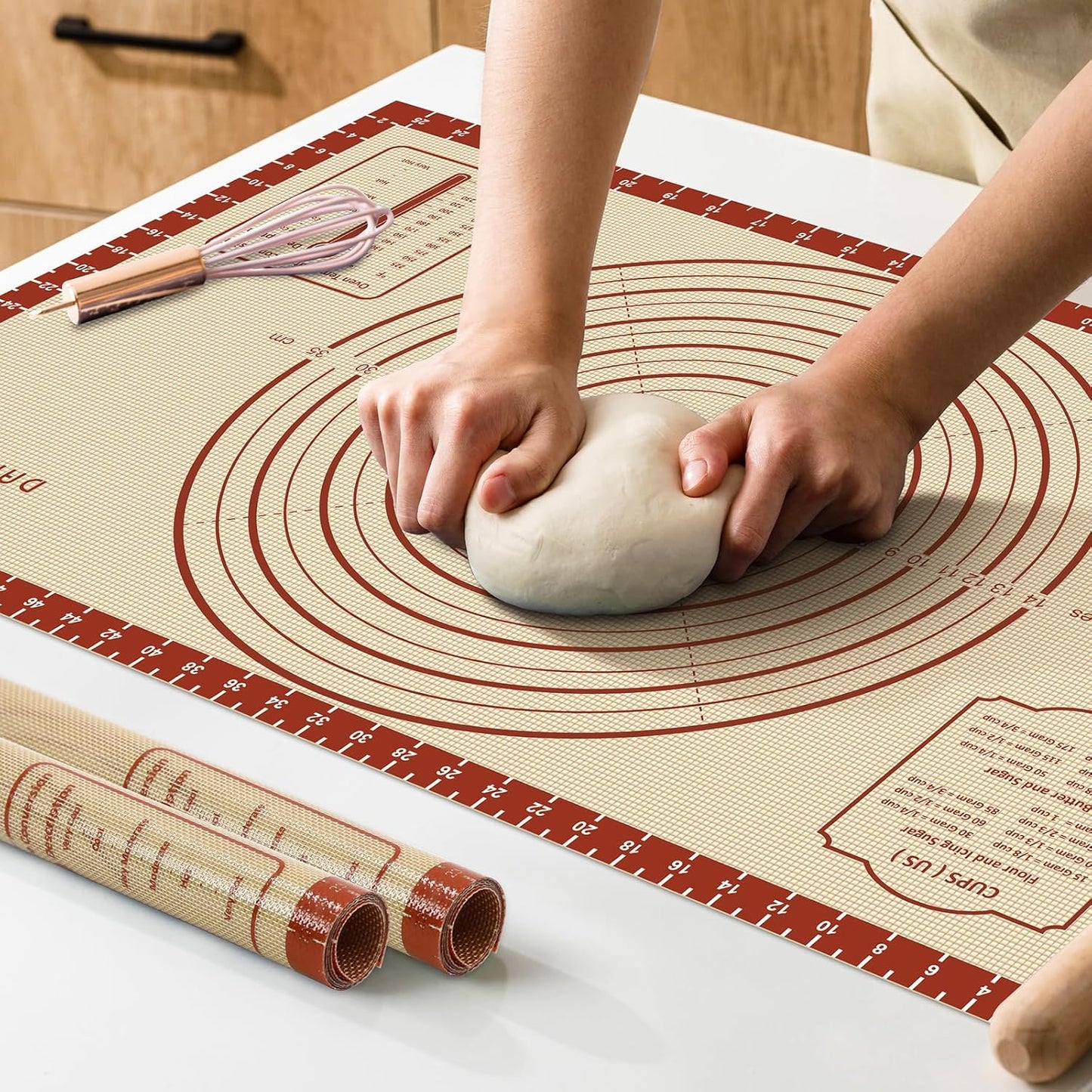 Silicone Baking Mat,28" x 20" Extra Thick Large Non Stick Sheet Mat with Measurement Non-slip Dough Rolling Mat,Reusable Food Grade Silicone Counter Mat for Making Cookies,Macarons,Bread and Pastry