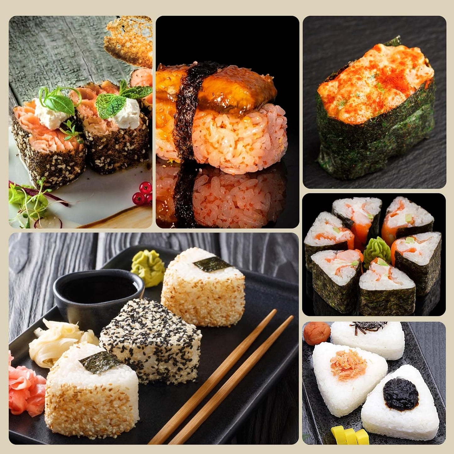 Onigiri Mold Set, 3 Pack Rice Ball Musubi Maker Press Large Triangle Rice Mold, Japanese Sushi Making Kit for Lunch Bento