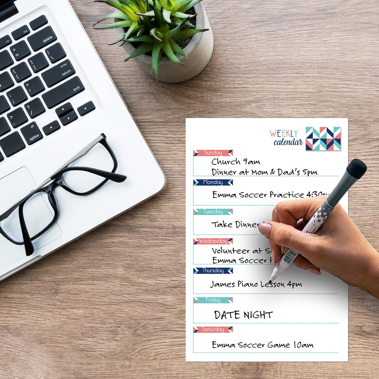 Dry Erase Weekly Calendar Planner Sticker Decal | Removable & Reusable | Magnetic Fine-Tip Marker Included (6 x 9 inches, White)