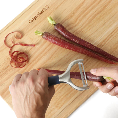 Calphalon Prime Straight Vegetable Peeler, Stainless Steel Peeler with Swivel Blade for Fruits & Vegetables, Weighted Handle for Control, Weighted Handle for Control