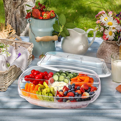 IVYHOME Chilled Condiment Server, Fruit Ice Serving Platter for Parties, Condiment Pots, Taco Bar Serving Set, Chilled Food Containers (Octagonal)