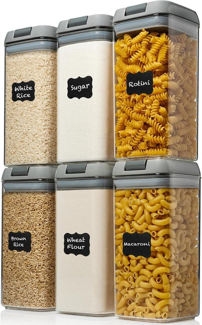 Shazo Airtight Food Storage Containers with Lids - 6 PC BPA Free Clear Plastic Cereal Containers with Easy Lock Lids for Kitchen and Pantry Organization for Snacks and Pasta - 1.2L