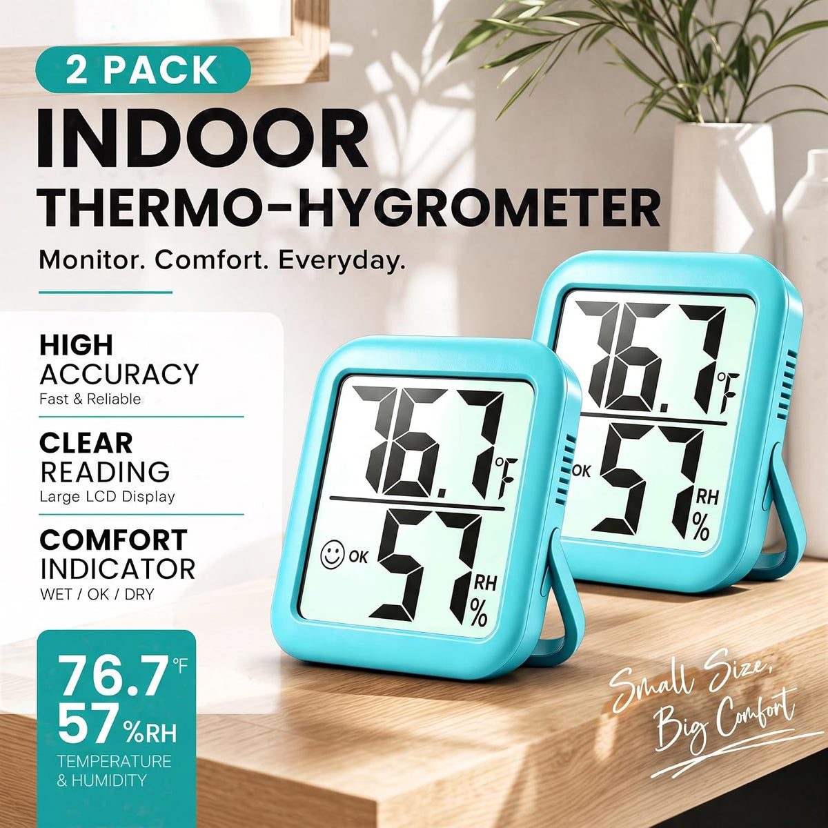 Antonki 2 Pack Room Thermometer Indoor Hygrometer
