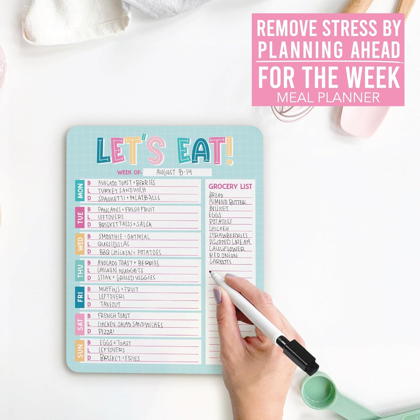 Hadley Designs Weekly Meal Planner for Fridge - Dinner Menu Board for Kitchen, Greenery Weekly Menu Board Dry Erase, Dry Erase Meal Planner for Fridge