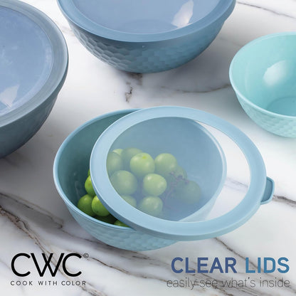 COOK WITH COLOR Mixing Bowls with Lids - 12 Piece Plastic Nesting Bowls Set includes 6 Prep Bowls and 6 Lids, Microwave Safe Mixing Bowl Set, Pink Embossed - Colors B