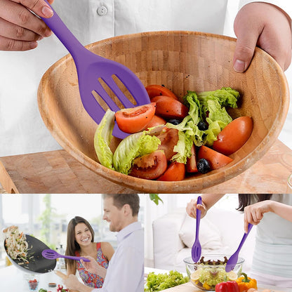 Silicone Cooking Spoon, Nonstick Kitchen Spoons for Cooking, Slotted and Solid Serving Spoon Heat Resistant, Silicone Mixing Spoons Basting for Nonstick Cookware 4 Pack