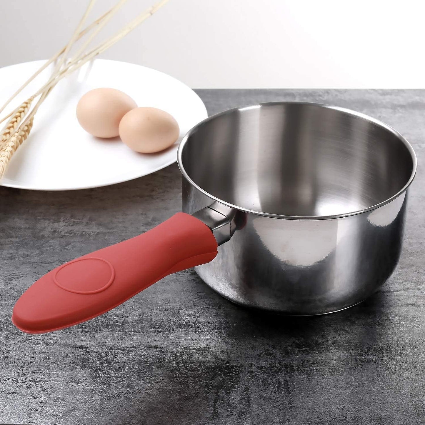 4 Packs Silicone Hot Handle Holder Kitchen Heat Resistant Fry Pan Milk Pot Sleeve Grip Handle Cover Potholder for Cast Iron Skillets Griddles Metal & Aluminum Cookware – Black & Red