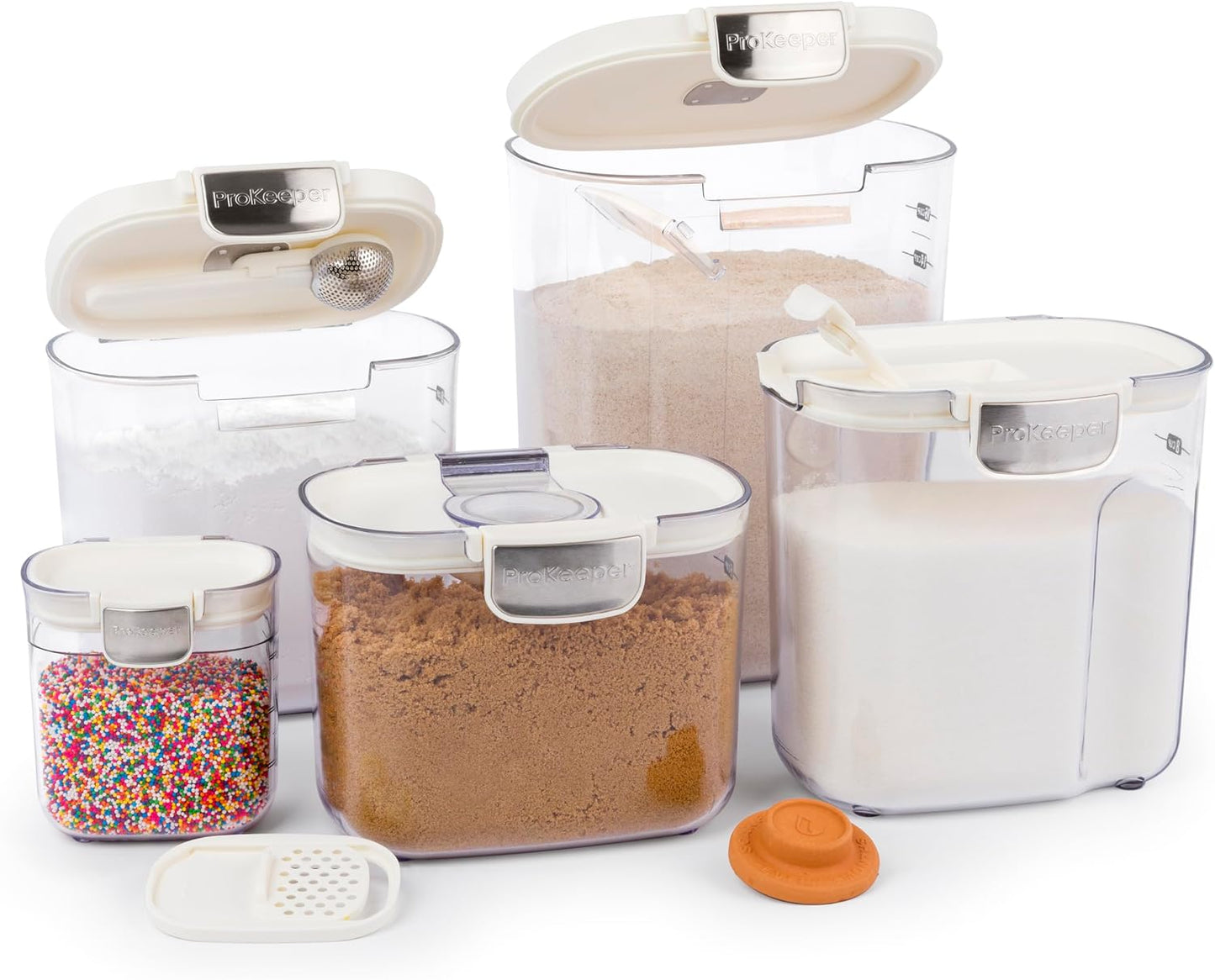 ProKeeper+ Airtight Food Storage Container Set – Clear Plastic Flour and Sugar Canister Set with Magnetic Accessories for Kitchen Organization (Grey, 9-Piece)