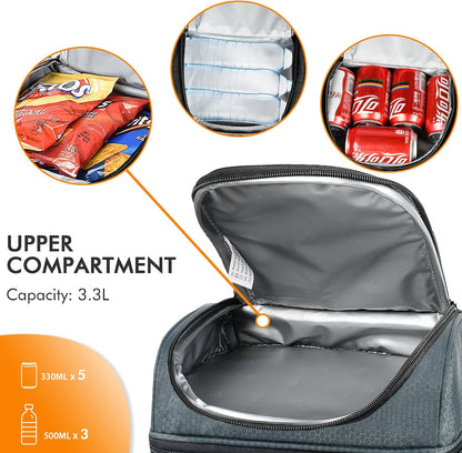 Tirrinia Reusable Lunch Box for Men Women, Insulated Lunch Bag Adult Work, Double Decker Leakproof Lunchbox for Office Picnic Beach—Dual Compartment Lunch Cooler Bag