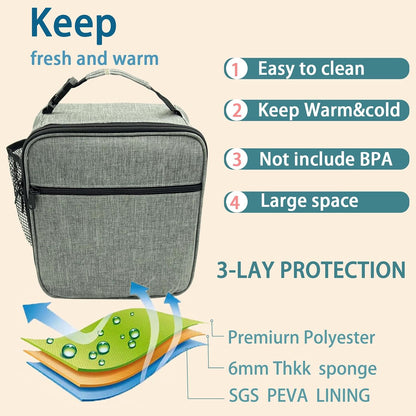 Kulle Astronaut Lunch Box for Boys, Insulated Kids Lunch Bag with Freezable Compartment, Thermal Reusable Lunchbox for School, Outdoor, Daycare - Space Theme Design