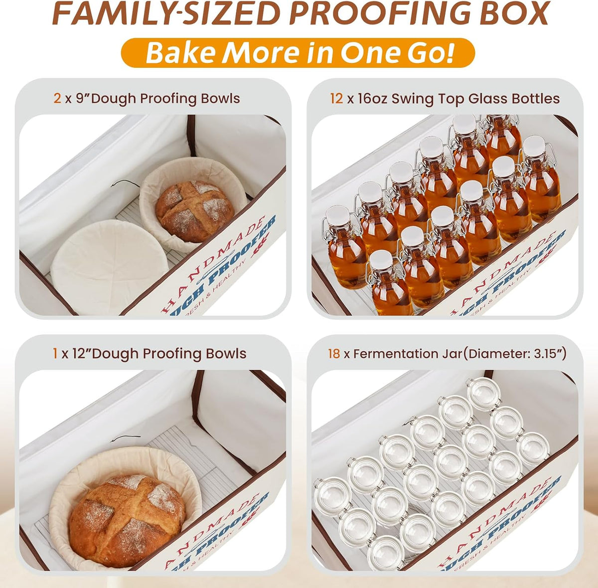 Extra Large Dough Proofing Box50-130°F, 3-Sided Heat 24HTimer