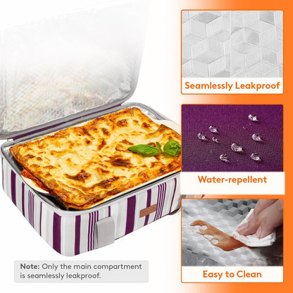 Lifewit Insulated Double Decker Casserole Carrier for Hot or Cold Food, Casserole Dish Carrying Case, Lasagna Holder for Potluck Parties, Picnic and Cookouts, Fits 9"x13" Baking Dish, Grey