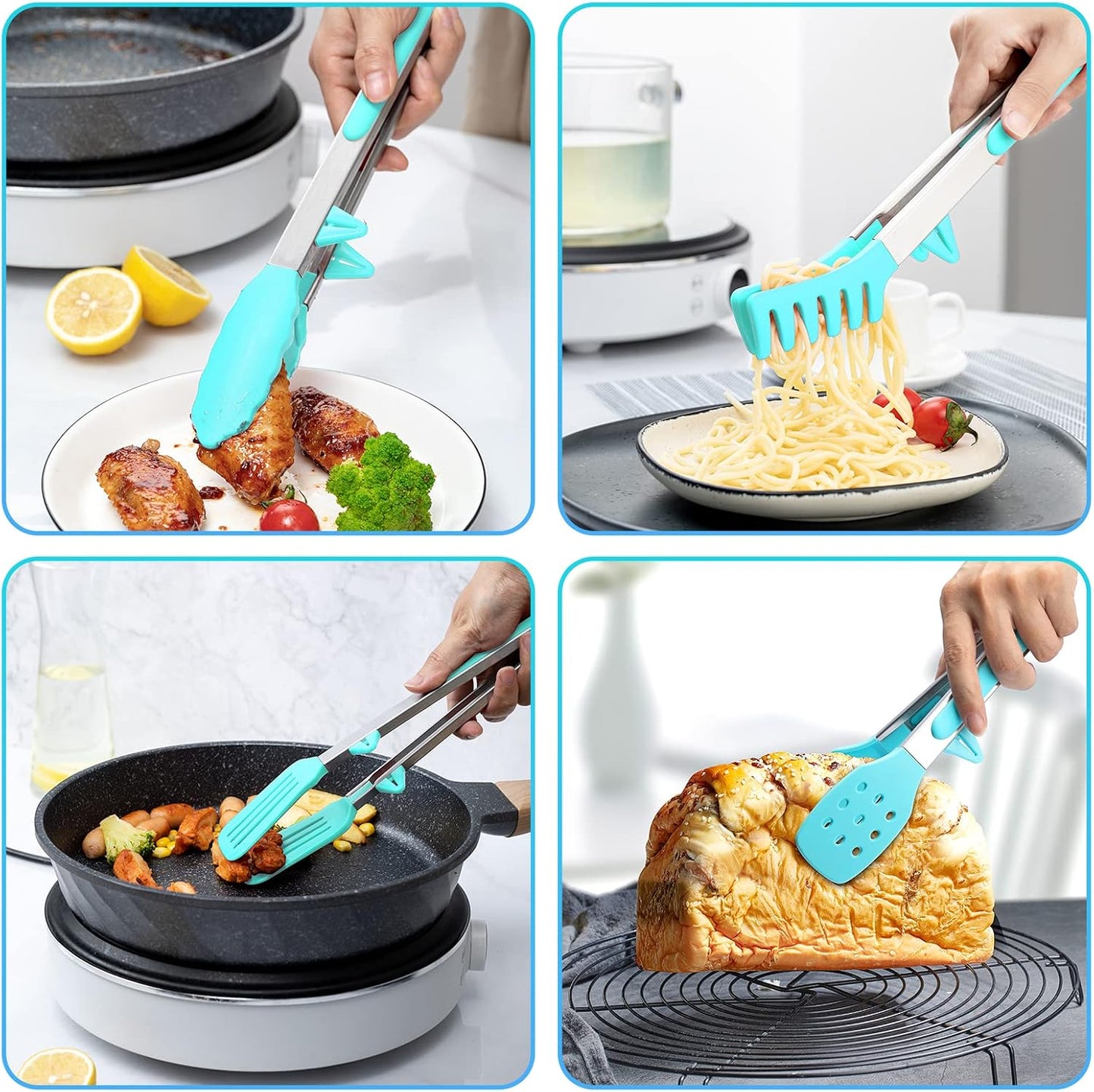3 Pack Silicone Tongs for Cooking,Maywe Tanso 9 Inch Cooking Kitchen Tongs with Silicone Tips,Nonstick Stainless Steel Tongs for Steak Pie Pizza Pasta Spaghetti Salad BBQ Buffet