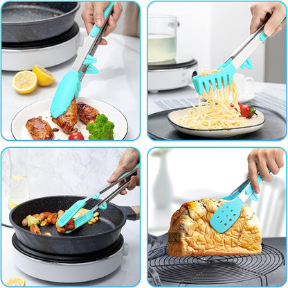 3 Pack Silicone Tongs for Cooking,Maywe Tanso 9 Inch Cooking Kitchen Tongs with Silicone Tips,Nonstick Stainless Steel Tongs for Steak Pie Pizza Pasta Spaghetti Salad BBQ Buffet