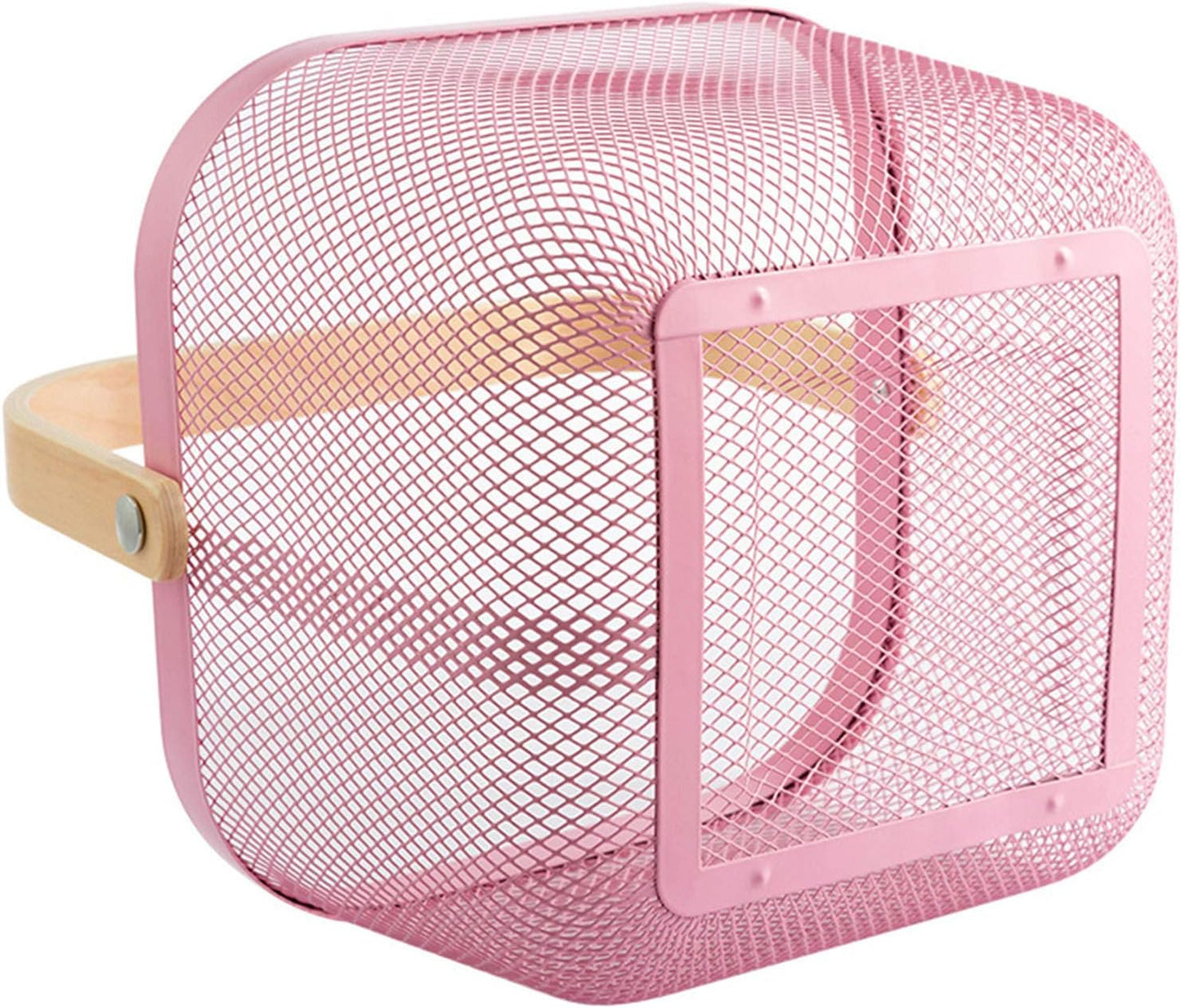 AJIODA Metal Mesh Steel Basket, Storage Organizer Basket Multi-functional Hanging Kitchen Baskets Fruit Basket Bin with Bamboo Handle for Kitchen Bathroom Picnic Shopping Decor Cabinet Home, Blue