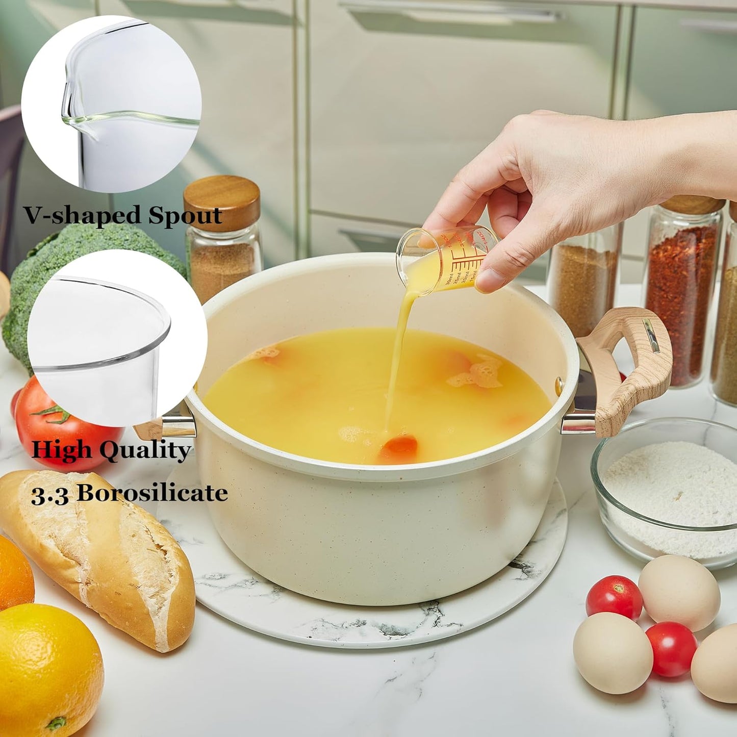 Ackers Mini Glass Measuring Beaker Set, Borosilicate, 2oz 4oz 8oz Measuring Cups