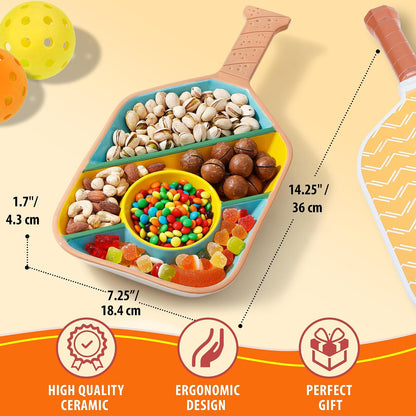 Pickleball Paddle Snack Tray - Cool Pickleballs Serving Tray for Snack - Paddle-Shaped Serving Tray with Compartments - Unique Divided Snack Trays for Pickleball Fans