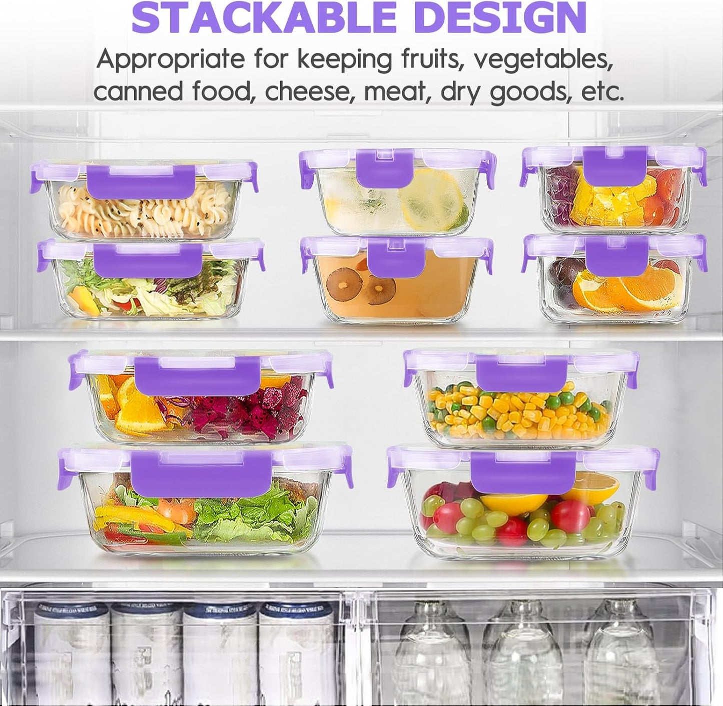 34pcs Glass Food Storage Containers with Lids Set, Airtight Glass Meal Prep Containers (17 Containers & 17 Lids), Leak Proof Lunch Container BPA-Free, Microwave, Oven, Freezer, Dishwasher Safe-Blue