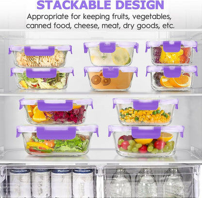 34pcs Glass Food Storage Containers with Lids Set, Airtight Glass Meal Prep Containers (17 Containers & 17 Lids), Leak Proof Lunch Container BPA-Free, Microwave, Oven, Freezer, Dishwasher Safe-Blue