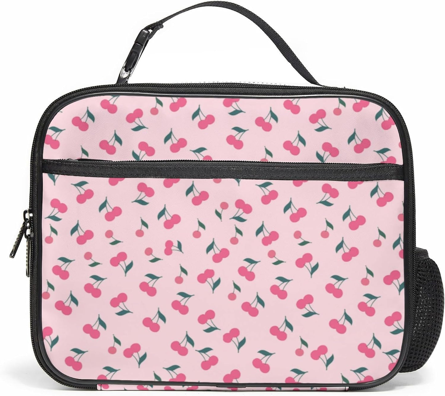 Large Lunch Box for Girls Insulated Lunch Bag with Water Bottle Holder Front Zipper Pocket Leakproof Waterproof Reusable Lunch Tote Bag for Work Picnic Camping Back to School (pink floral)