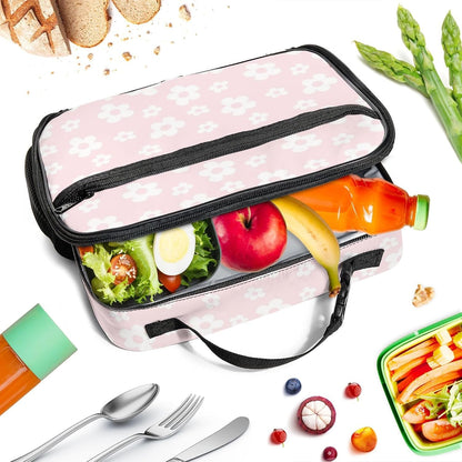 Large Lunch Box for Girls Insulated Lunch Bag with Water Bottle Holder Front Zipper Pocket Leakproof Waterproof Reusable Lunch Tote Bag for Work Picnic Camping Back to School (pink floral)