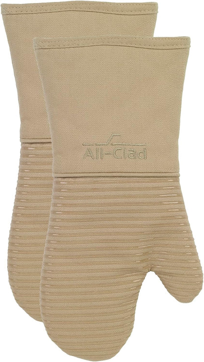 All-Clad Silicone Oven Mitts: Heat Resistant up to 500 Degrees - 100% Cotton & Silicone, 14"x7" Oven Mitt for Kitchen and Barbeque, Pewter