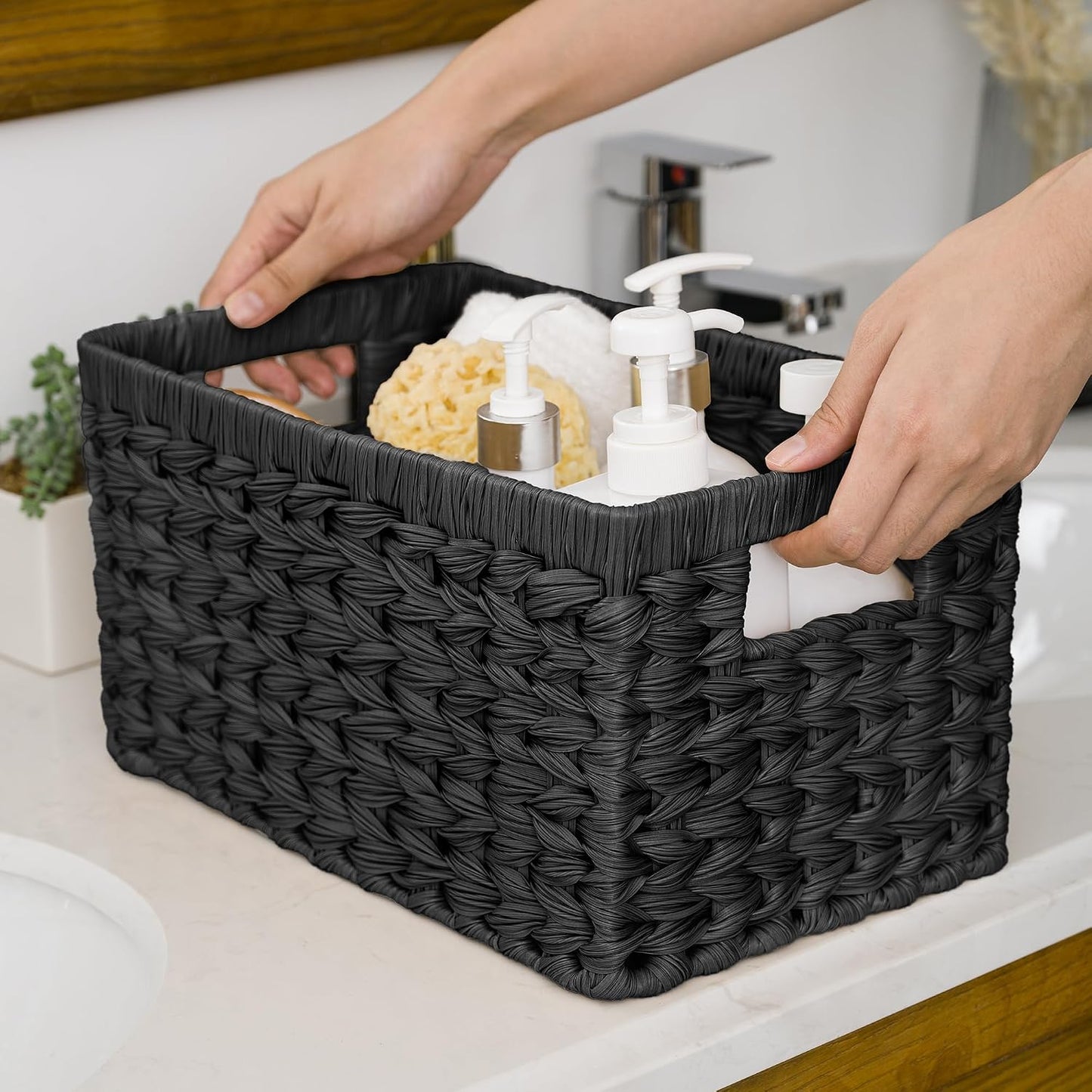 GRANNY SAYS Wicker Storage Baskets for Shelves, Water Hyacinth Basket with Scalloped Edge, Storage Wicker Baskets for Pantry, Large, 2-Pack