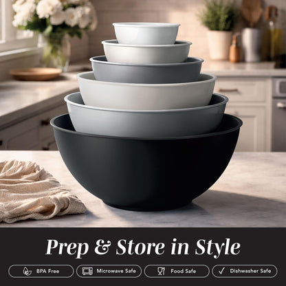 COOK WITH COLOR Mixing Bowls with Lids - 12 Piece Plastic Nesting Bowls Set includes 6 Prep Bowls and 6 Lids, Microwave Safe Mixing Bowl Set, Pink Embossed - Colors A