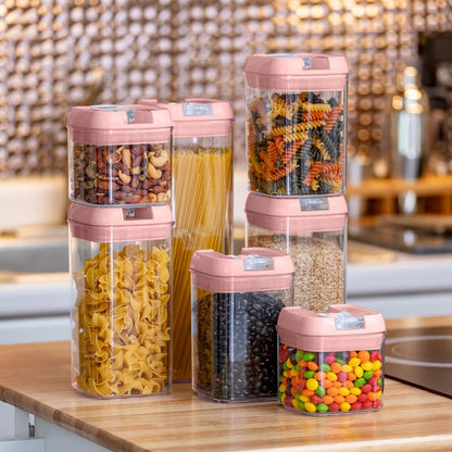 Set of 7 Airtight Food Storage Containers - Pantry Organizer Bins, BPA Free Plastic Containers plus Dry Erase Marker and Labels, White