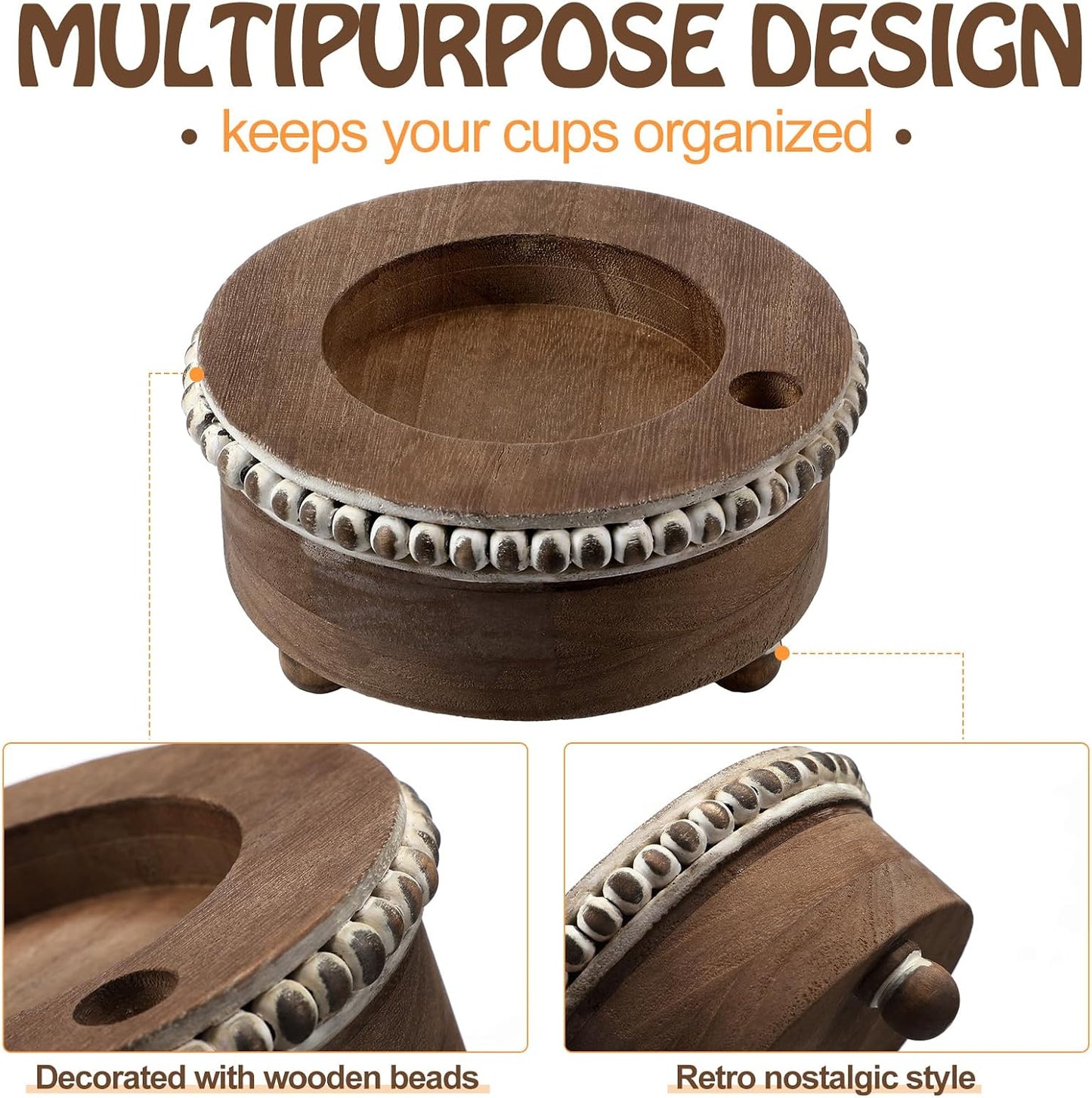Newtay Wooden Cup Holder with Marker Slot Brown Cup Holder Dispenser Disposable Mug Dispenser for Party Decoration Bathroom Kitchen Showers Picnic Housewarming Couples Gift(Classic Style,6.1 Inches)