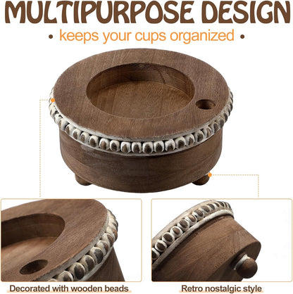 Newtay Wooden Cup Holder with Marker Slot Brown Cup Holder Dispenser Disposable Mug Dispenser for Party Decoration Bathroom Kitchen Showers Picnic Housewarming Couples Gift(Classic Style,6.1 Inches)