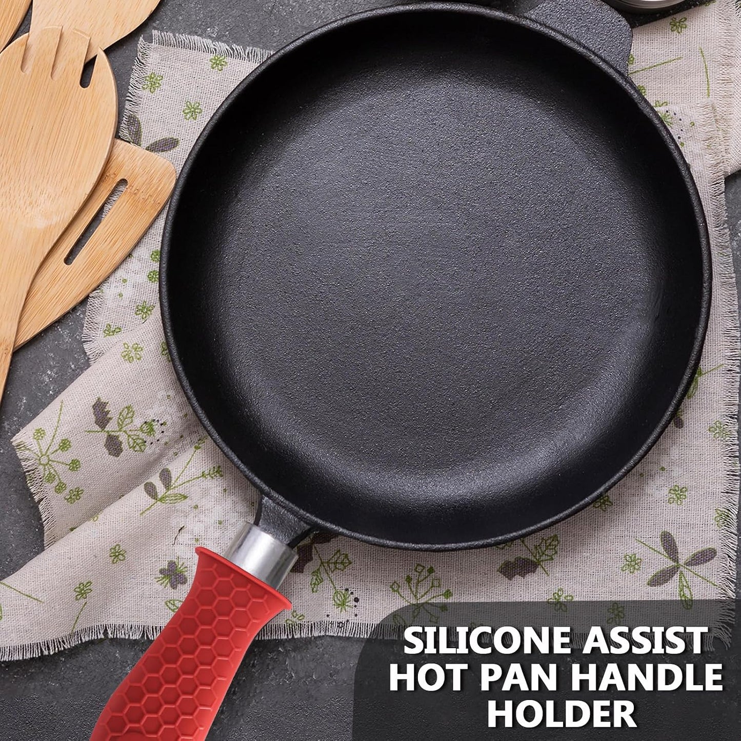 Bonsicoky 4 Pieces Silicone Hot Handle Holder Sleeve Set - Non-Slip, Heat Resistant Covers for Cast Iron Cookware - Perfect for Frying Pans, Casseroles, and Large Pots - Red