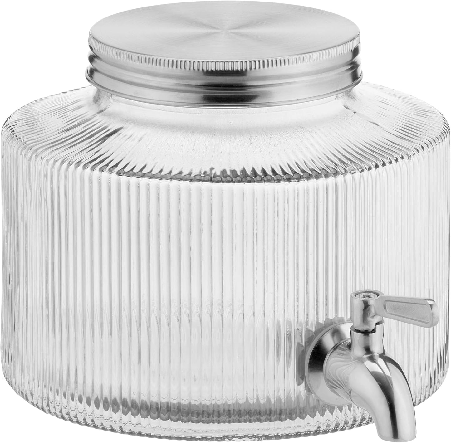 Navaris Glass Drink Dispenser with Tap - 0.7gal (2.7L) Ripple Design Beverage Dispenser - Party Beverage Container for Cocktails, Juice, Water - Ideal for Parties & Events