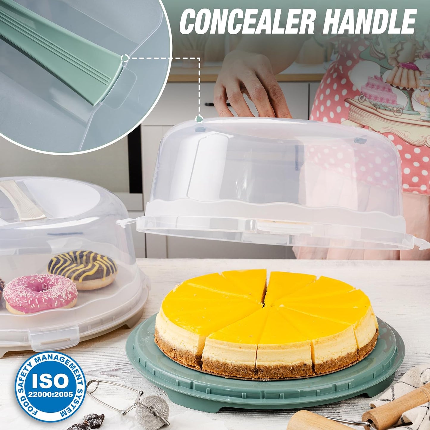 2 Pcs - 13 Inch Cake Carrier With Lid And Handle Round Container Aesthetic Home Kitchen Decorating Bpa Free Storage Containers Plastic Box for Transport Cheesecake Donut Cupcake Pies (Double)