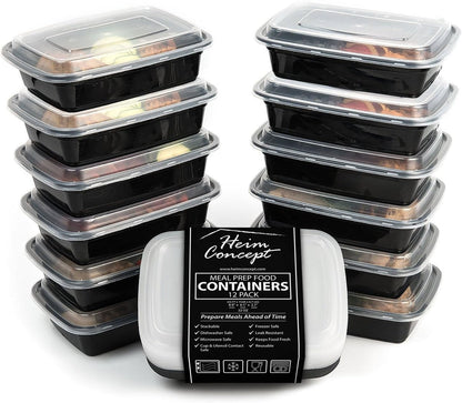 Heim Concept 12-PC Premium Meal Prep Food Containers with Improved Lids Durable Reusable Top Rack Dishwasher Safe Leak-Resistant Microwavable Stackable Storage Meal Prep To-Go Container Convenience