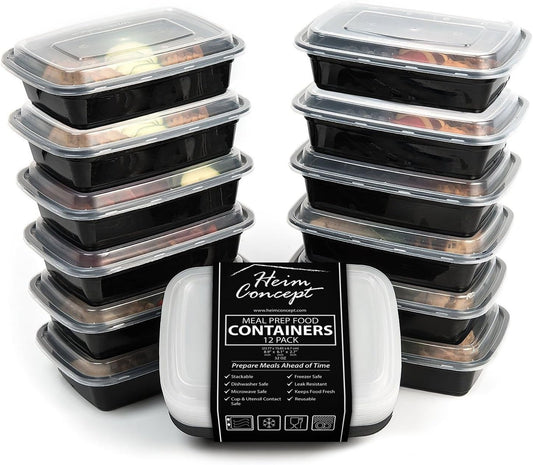 Heim Concept 12-PC Premium Meal Prep Food Containers with Improved Lids Durable Reusable Top Rack Dishwasher Safe Leak-Resistant Microwavable Stackable Storage Meal Prep To-Go Container Convenience