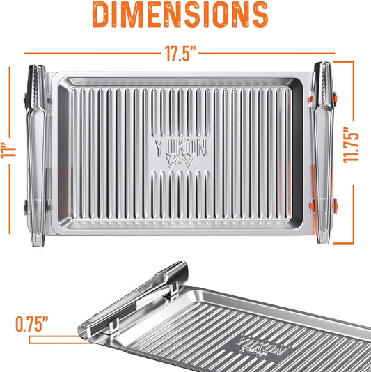 Yukon Glory BBQ Tray Set with Tongs | Grilling Prep and Serve Trays | Colored Trays - Orange and Grey | Stainless Steel Serving Tray - Set of 2